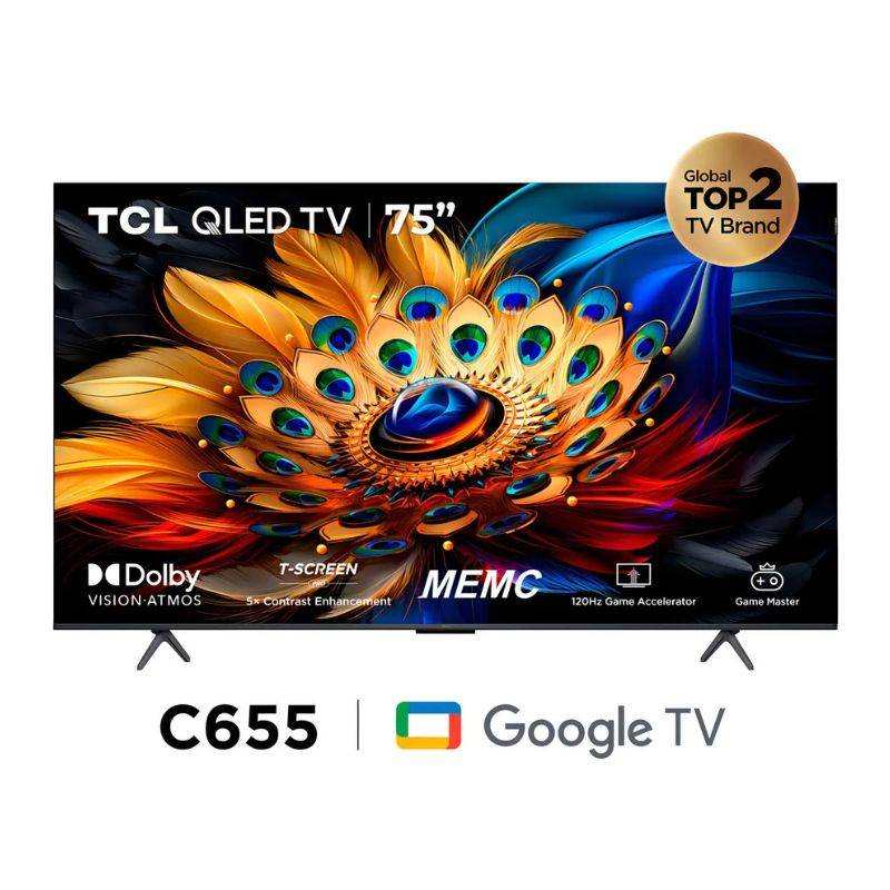 Led Tcl 75 75C655-F Smart 4K Qled Google Tv Rv Hdmi/Usb/Sint Dig/Bluetooth/Voice Control