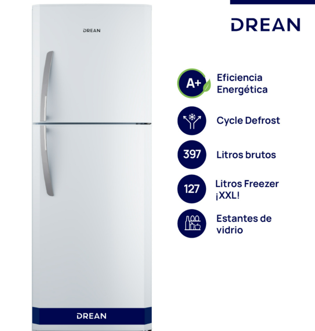 Hel Drean Hdr400F30B 396 Lts 2Frios C/Freezer Blanca