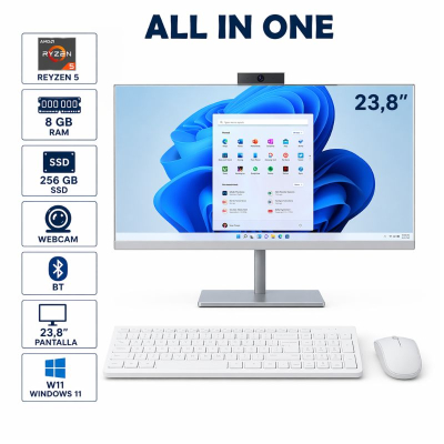 Pc All In One Kelyx Ryzen 5 7535U 8Gb Ram/256 Gb Ssd/Webcam/Wifi/Bt/ 23.8
