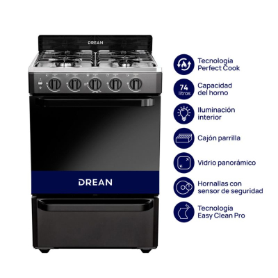 Cocina Drean  Cd5603Ano Negra  C/Valv. Seg