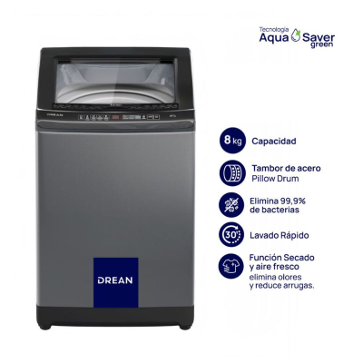 Lavarropa  Drean Lpdr0865Ilg 8 Kg 660 Rpm Carga Sup. Silver