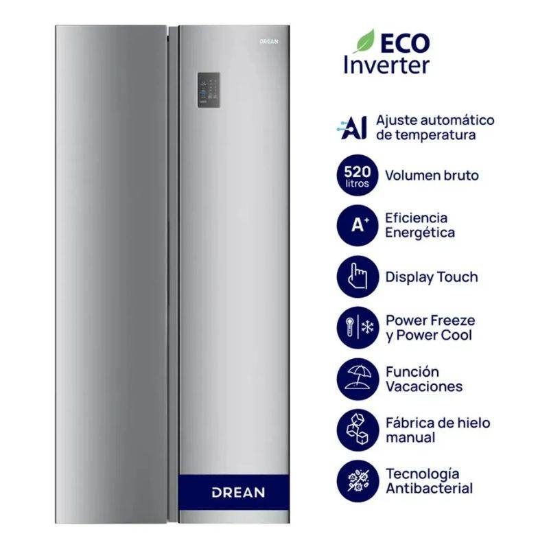 Hel Drean Sbs  Dsp480Lkrsso 503 Lts 2 Ptas / No Frost / Inverter / Inox