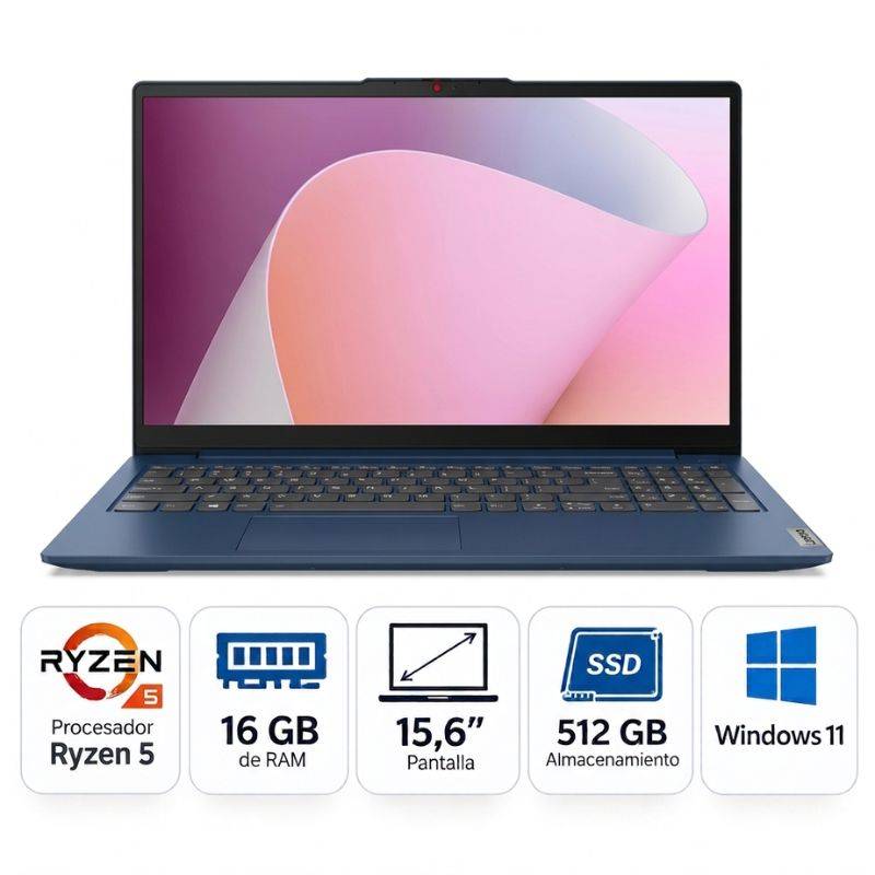 Notebook Lenovo Ideapad Slim 3 15Amn8 R5 7520U 16Gb/512 Ssd/Wifi/15.6Fhd/W11H Azul (82Xq00Ybar) Jkb
