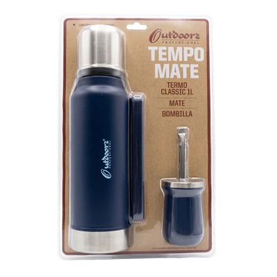 Termo Outdoors Ac. Inox 1 Ltro Kit + Mate C/Bombilla Color Azul Cod.03331